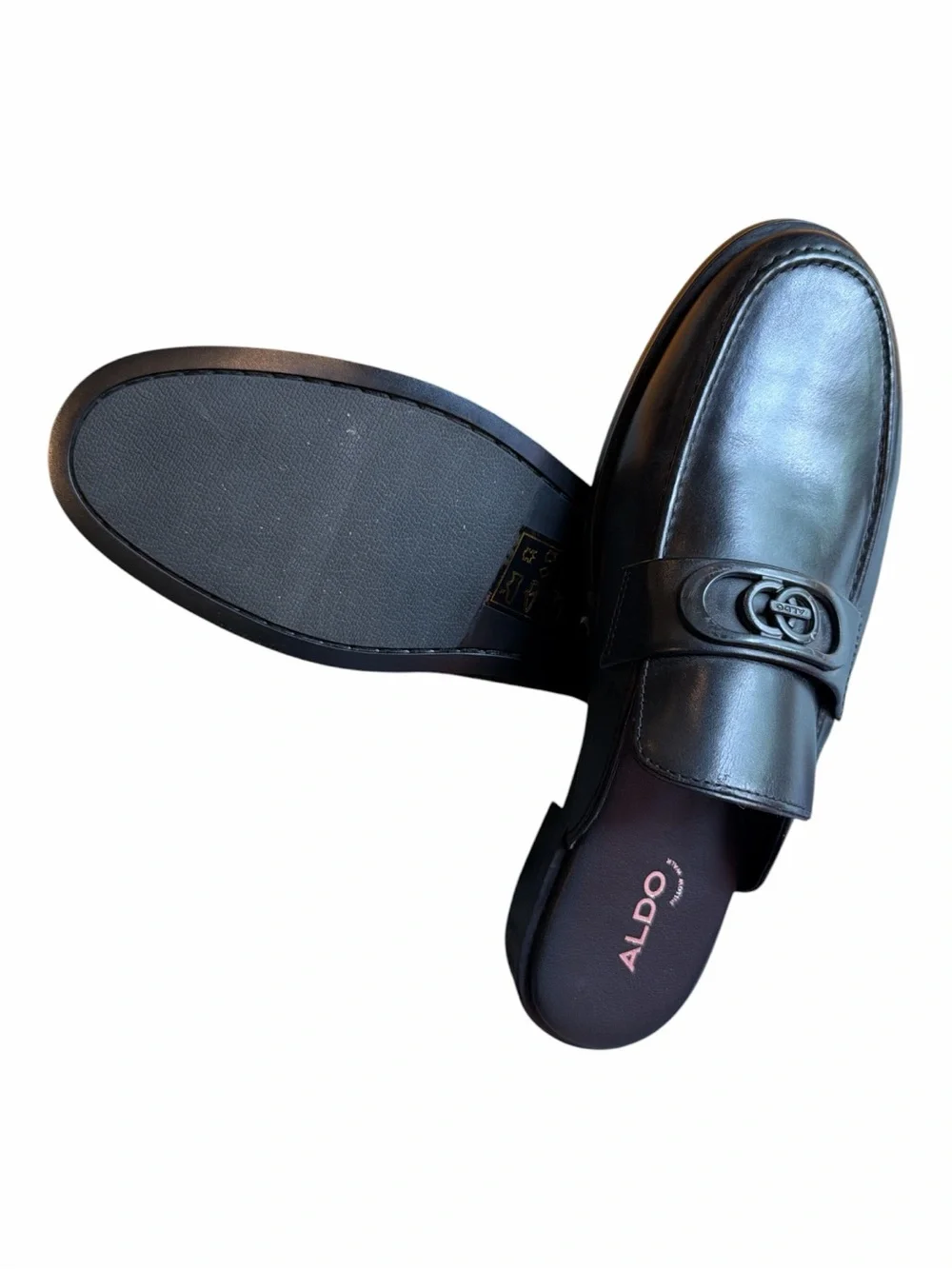 Aldo Black Leather Slip-On Mule Loafers